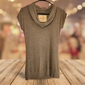 Poof For The Planet Women's Gray Cowl Neck Short Sleeve Sweater Top Size M